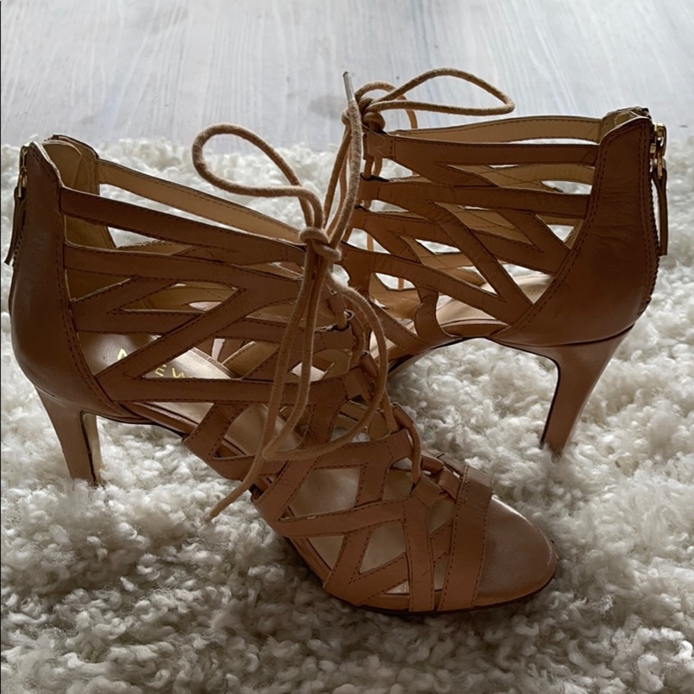 nude lace up heel